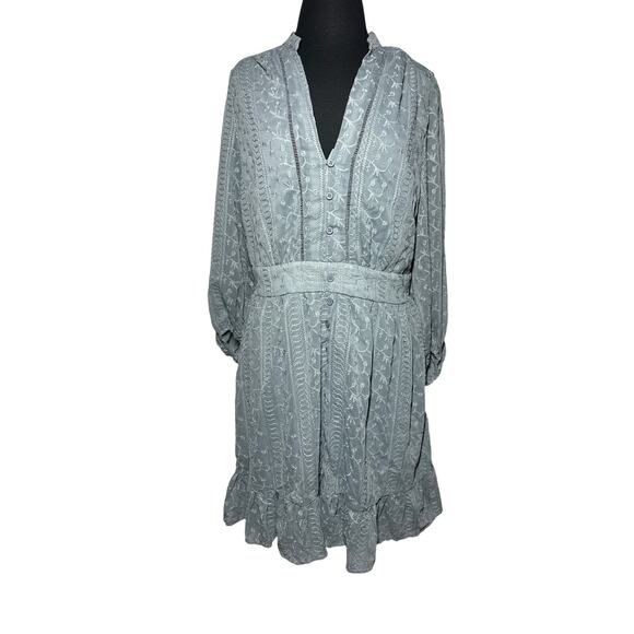 Baltic Born Blue Gray Sz XL Harmony Embroidered Dress Cottagecore Boho Romantic - Picture 2 of 14